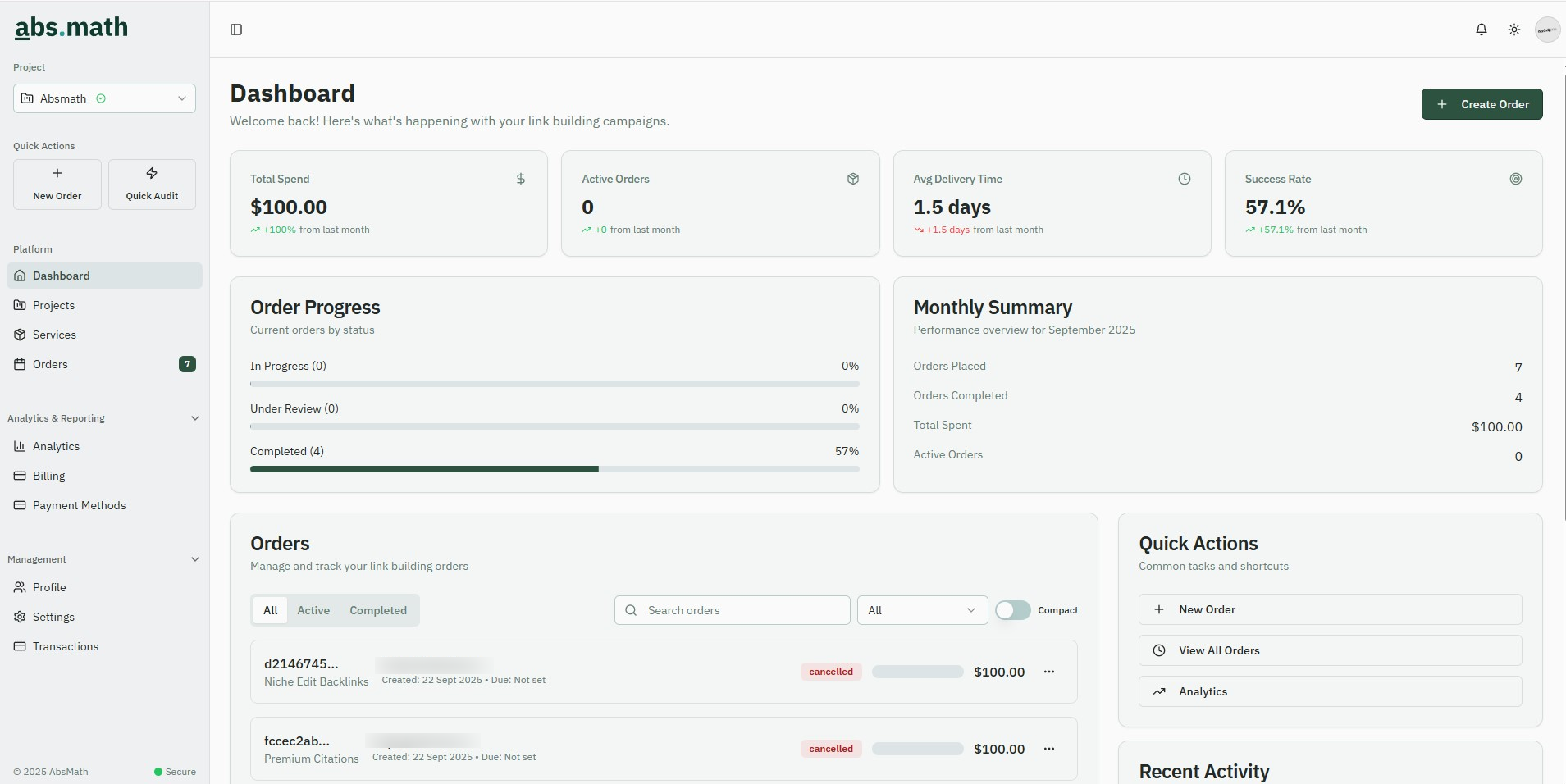 absmath App dashboard